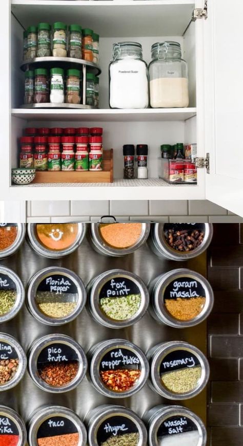 Check out these super helpful spice rack ideas and DIY tutorials for inspiration to get those spices organized! Rack Organization Ideas, Spice Rack Diy, Pull Down Spice Rack, Best Spice Rack, Carousel Ideas, Spice Rack Ideas, Sanctuary Design, Tawa Pulao, Organization Goals