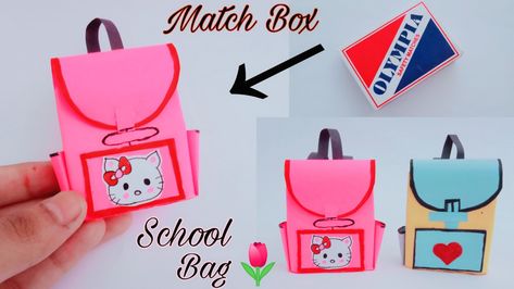 DIY Mini School Bag from Matchbox | How to make Mini Bag from Matchbox |#shorts Matchbox Crafts Diy, Mini School Bag, Box Backpack, Matchbox Crafts, Match Box, School Bag, Crafts Diy, Mini Bag, Lunch Box