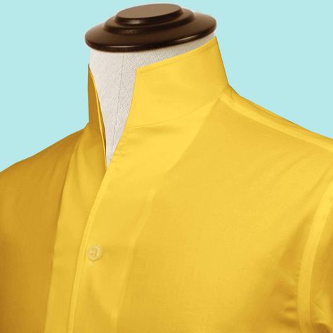 Men's Mango Yellow Shirt High Collar Shirt Buttonless V Collar Shirt Tall Neck Blouse Collar China High Band Collar 1920s Shirt by Darjee17 on Etsy High Collar Shirts, Blouse Collar, Mango Yellow, Mens Dress Shirts, Simply Dress, Chinese Collar, Double Cuff, Yellow Shirt, Detachable Collar