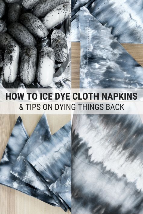 DIY Black Ice Dye Napkins #craft #icedye #diy Procion Dye, Ty Dye, Diy Tie Dye Techniques, Fabric Dyeing Techniques, Diy Tie Dye Shirts, Dyeing Tutorials, Diy Dye, Tie Dye Crafts, How To Tie Dye