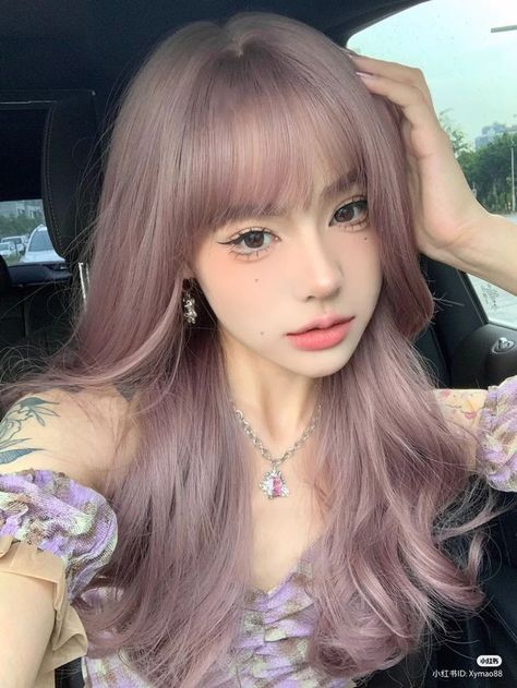 Lilac Pink Hair, Purple Ash Hair Color, Lavender Ash Hair, Lavender Hair Pastel, Lavender Pink Hair, Ash Pink Hair, Ash Purple Hair, Pastel Lilac Hair, Korean Hair Dye