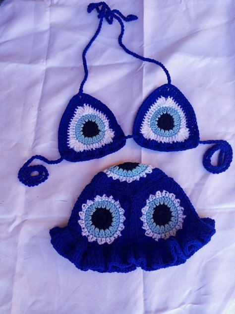 Crochet Evil Eye Pattern, Evil Eye Crochet, Crochet Evil Eye, Eye Crochet, Eye Dress, Crochet Sets, Crochet Beach Wear, Swimsuit Cute, Bikinis Crochet