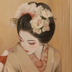 Old Japanese Art Aesthetic, Traditional Japanese Woman Art, Japanese Art Woman, Pfp Japanese, Japanese Artstyle, Geisha Aesthetic, Japanese Girl Art, Maiko Hair, Old Japanese Art