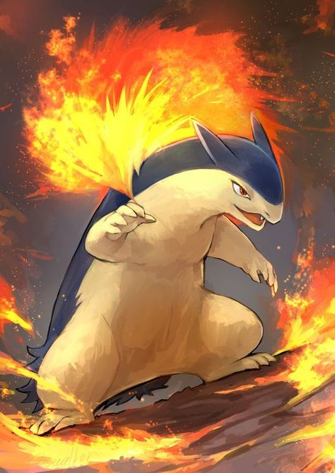 Typhlosion Johto Starters, Giratina Pokemon, Fire Type Pokémon, Fire Pokemon, Pokemon Painting, Pokemon Official, Pokemon Backgrounds, Pokemon Fanart, Cool Pokemon Wallpapers