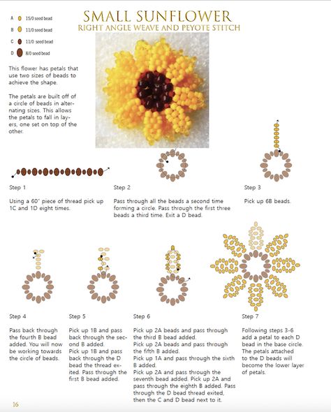 Beaded Flower Patterns Free, Seed Bead Flowers Pattern, Small Beaded Flowers, 3d Beading Tutorial, Sunflower Seed Bead Pattern, Seed Bead Sculpture, 3d Seed Bead Patterns, Beaded Sunflower Pattern, Flower Beads Pattern