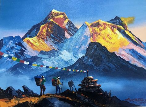 Everest Painting, Nepal Painting, Mountain Painting Acrylic, Nepal Art, Nepal Culture, Mt Everest, Art Paintings For Sale, Nepal Travel, Landscape Art Painting