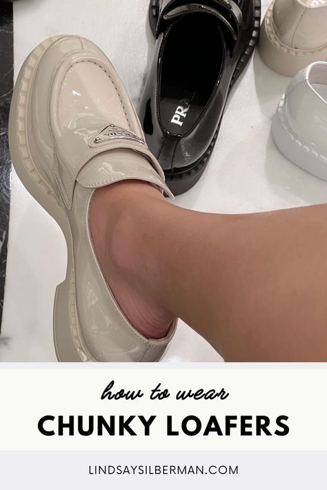 If one shoe has made a major comeback in recent months, it's chunky loafers. Here's exactly how to style chunky loafers including chunky loafers outfit ideas for a variety of occasions. | chunky loafers for women outfit | chunky loafers outfit style | chunky loafers outfit summer | chunky loafers outfit spring | chunky loafers outfit style work | chunky loafers outfit work | how to style chunky loafers women | how to style chunky loafers dress | how to style chunky loafers jeans White Lug Sole Loafers Outfit, White Loafers Outfit Women Work Wear, Style Chunky Loafers Women, White Chunky Loafers Outfit, Chunky Loafers Outfit Summer, Cream Loafers Outfit, Nude Loafers Outfit, White Loafers Outfit Women, Chunky Loafers Outfit Style