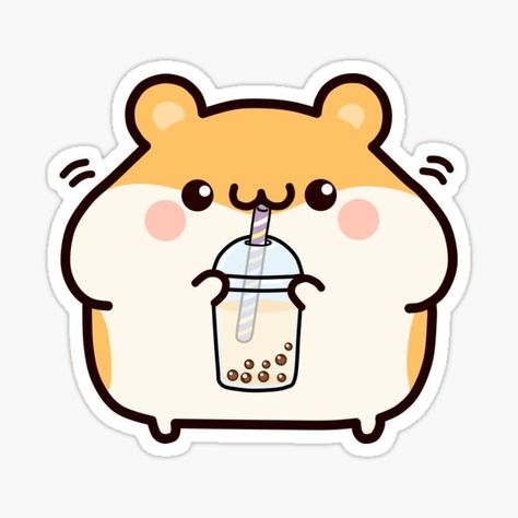 Boba Tea Stickers, Hamster Sticker, Tea Stickers, Bubble Tea Boba, Homemade Stickers, Cute Kawaii Animals, Stickers Redbubble, Cute Animal Drawings Kawaii, Cute Cartoon Drawings