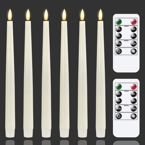 PRICES MAY VARY. Long Lasting 620H: These flameless taper candles (0.78" in diameter and 11.5" tall) are made with energy-efficient technology and will stay lit for approximately 620 hours (requires 2 premium AAA batteries, not included). Convenient Remote: You can use the remote control to turn the battery operated taper candles on/off, set 4 types (2/4/6/8hrs) of timers, set flickering/non-flickering modes and decrease/increase brightness. 4 Types of Timers: Are you still worried that you migh