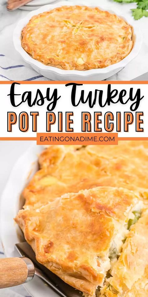 Easy Turkey Pot Pie Recipe - Eating on a Dime Easy Turkey Pot Pie Recipe, Pot Pies With Puff Pastry, Turkey Pot Pies, Turkey Pot Pie Easy, Pot Pie Recipe Easy, Turkey Pot Pie Recipe, Turkey Mince Recipes, Turkey Pie, Vegetable Pot Pies