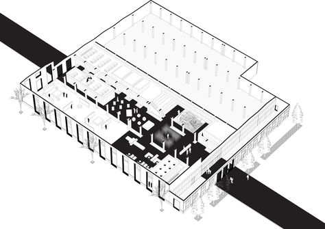 Gallery of 'Re-Veil' Factory Regeneration / Superimpose Architecture - 17 Mwah Kiss, Factory Interior Design, Warehouse Architecture, Kiss Meme, Architecture Diagrams, Axonometric Drawing, Museum Plan, Factory Interior, Factory Architecture