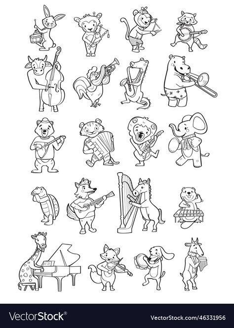 Animals Playing Instruments Art, Animals Playing Instruments Tattoo, Animals Playing Instruments Illustration, Animal Playing Instrument Drawing, Animal Playing Instrument, Animals Playing Instruments, Musical Animals, Woodland Artwork, Piano Tattoo