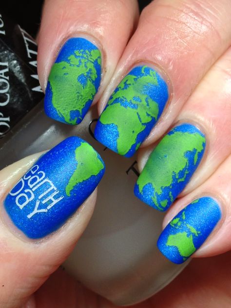 Holiday Themed Nails, Nail Tip Designs, Crazy Nail Art, Happy Earth Day, Her Nails, Crazy Nails, Simple Nail, Happy Earth, I Love Nails