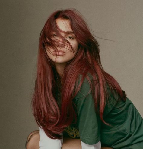 Dua Lipa Red Aesthetic, Dua Lipa Houdini, Dua Lipa Red Hair, Dua Lipa Hair, Dua Lipa Aesthetic, Singer Fanart, Adele Singer, Wine Red Hair, Behind The Scenes Photos