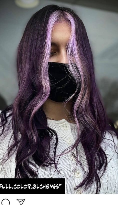 Black And Lavender Hair, Witch Hair Color, Unnatural Hair Color Ideas, Witchy Hair Color, Spooky Hair Color, Pale Skin Hair, Raven Hair Color, Hair Color For Pale Skin, Vampire Hair