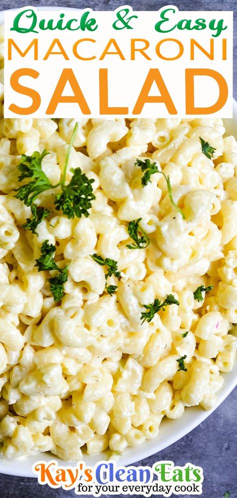 An Easy Macaroni Salad is a must-have for grilling season. Serve it at a neighborly cookout or family bbq, kids and adults love it. This is such a great macaroni salad. There is no overpowering flavor from the onion or celery and it all just blends perfectly. I had my nephew over today and this is one of his favorite pasta salads. I paired it with some chicken tenders, watermelon, and steamed broccoli. Kids gobbled it up, I was only left with broccoli, haha. | @kayscleaneats Simple Macaroni Salad, Summer Macaroni Salad, Elbow Macaroni Recipes, Macaroni Pasta Salad, Mac Salad Recipe, Summer Pasta Salad Recipes, Easy Macaroni Salad, Recipes By Ingredients, Easy Macaroni