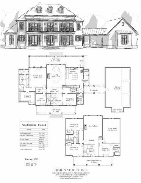 Southern Style Home Floor Plans, Large Southern Homes, 750 Sq Ft House Plans, Colonial House Floor Plans, Colonial Floor Plans, Southern Colonial House Plans, English Countryside Home, Blox Burg, Architecture Blueprints