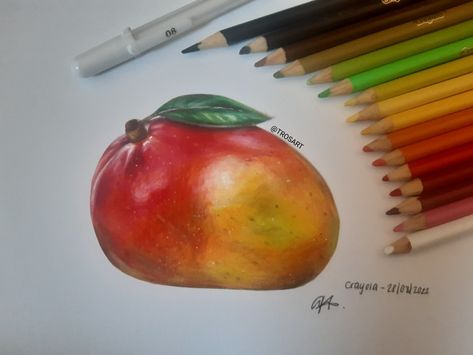 Mango Drawings Pencil, Crayola Pencil Art, Mango Drawing, Drink Artwork, Crayola Pencils, Crayola Colored Pencils, Drink Art, Food Artwork, Colored Pencil Artwork