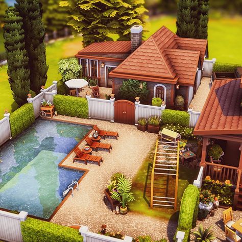 Hello Lovelies! 💮🐞 I finished another BaseGame Home! This time it's a bit bigger and perfect for 8 Sims. There's a pool, a garage you can use as hobbyroom and so much more! It's time to move in! 🎉 There's also a Speebuild for this BaseGame Build on my YouTube Channel -> Link in Bio 🍀 And it's in the gallery! 🥰 ❤️✨🌺❤️✨🌺❤️✨🌺 ✨ BaseGame Only ✨No CC ✨40x30 (Newcrest) ✨6x🛌 ✨4x🚽 ✨Pool, Garage, Greenhouse ✨Edit done with Photoshop/ Lightroom ❤️✨🌺❤️✨🌺❤️✨🌺 #thesims4builds #thesims4homes #showus... Sims Pool House, Sims Outdoor Ideas, Sims 4 Community Garden, Sims 4 Pool House, Sims 4 House Gallery, Backyard Sims 4, Sims Pool Ideas, The Sims 4 Garden Ideas, Sims 4 40x30 House