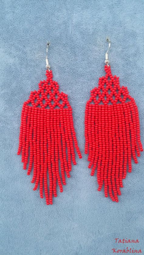 Long Seed Bead Earrings, Hoop Earrings Diy, Red Bead Earrings, Beaded Chandelier Earrings, Beaded Earrings Native, Beadwork Designs, Beaded Earrings Tutorials, Earrings Chandelier, Trial And Error