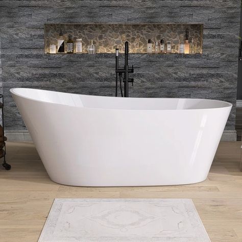 ZEAFIVE Free Standing Tub 59" Acrylic Freestanding Bathtub Adjustable Soaking Bath Tub Oval Shape | Wayfair Oval Tubs Bathtubs, Bathtub For Tall People, Bath In Bedroom Free Standing, Bath Tubs Free Standing, Freestanding Bathtub Small Bathroom, Master Bath Soaking Tub, Free Standing Soaker Tub, Soaking Tubs Master Bath, Freestanding Bathtub Ideas