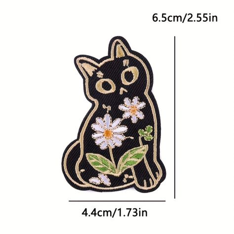 Faster shipping. Better service Vest Jackets, Flower Cat, Cat Patch, Iron On Embroidered Patches, Sewing Embellishments, Clothing Jeans, Black Cartoon, Cartoon Stickers, Sewing Trim