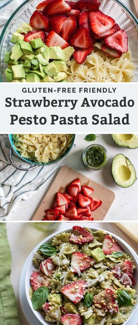 Gluten Free Pasta Salad, Fit Mitten Kitchen, Avocado Pesto Pasta, Strawberry Avocado, Pasta Pesto, Healty Dinner, Easy Clean Eating Recipes, Pesto Pasta Salad, Clean And Delicious