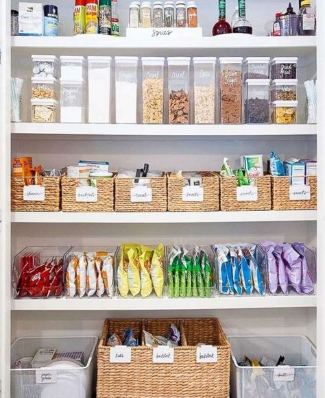 PHOTO: A pantry organized by The Home Edit founders is pictured. declutter, save space, organize, organization products, organization tips, organization hack, simplicity, ideas for an organized life, organization diy, organization ideas for the home, life, small spaces, organization hack, easy ways to organize Joanna Teplin, Desain Pantry Dapur, Pantry Inspiration, Organized Pantry, Pantry Organisation, Desain Pantry, Kabinet Dapur, House Organisation, Kitchen Organization Pantry