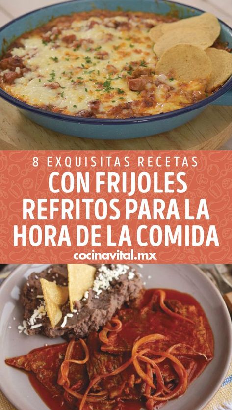 ¿Tienes una lata de frijoles refritos y no sabes qué hacer con ella? Aquí te traemos las mejores y más deliciosas recetas con frijoles refritos para la comida. Frijoles Refritos, Tex Mex, Mexican Food, Mexican Food Recipes, Tacos, Ethnic Recipes