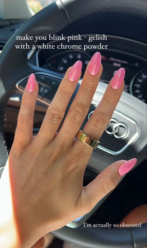 Light Color Almond Nails, Nail Ideas Single Color, Pretty Summer Nail Designs, Medium Pink Chrome Nails, Trending Nails 2020, Pink Nail Manicure, Vacation Pink Nails, Pink Nails On Tan Skin, Hot Pink Glazed Donut Nails