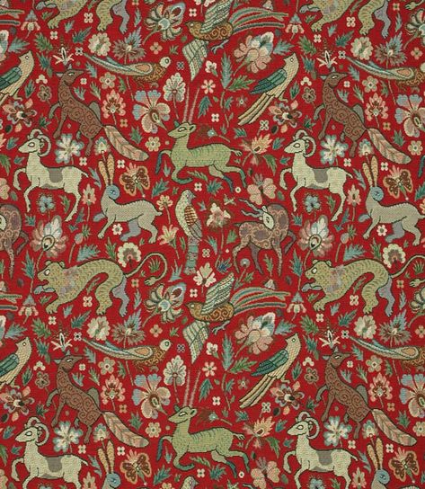 Upholstry Fabric, Linwood Fabrics, Animal Print Background, Curtain Lining Fabric, Medieval Tapestry, Fabric Curtain, Strawberry Thief, Fabric Red, Red Decor