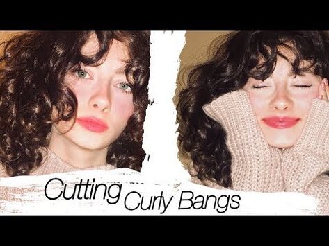 How To Cut My Curly Hair Myself, Curtain Bangs Curly Hair Tutorial, Diy Curly Bangs, Wanda Hair, Wavy Curtain Bangs, Fringe Wispy, Wavy Hair Diy, Haircuts For Frizzy Hair, Messy Curly Hair