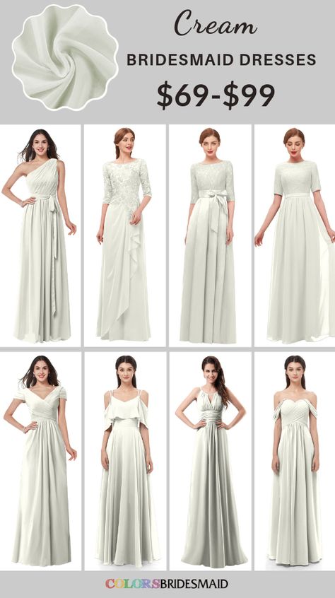 Cream bridesmaid dresses on sale $69-99, in 600+ custom-made styles and all sizes. 150+colors, made to order, fast arrived, color sample available. #colsbm #bridesmaids #bridesmaiddresses #creamwedding #weddingideas #creamdress b1221 Bridesmaid Dresses Cream, Khaki Groom, Cream Bridesmaids, Cream Bridesmaid Dresses, Bridesmaid Dresses Under 100, White Bridesmaid, White Bridesmaid Dresses, December Wedding, Cheap Bridesmaid