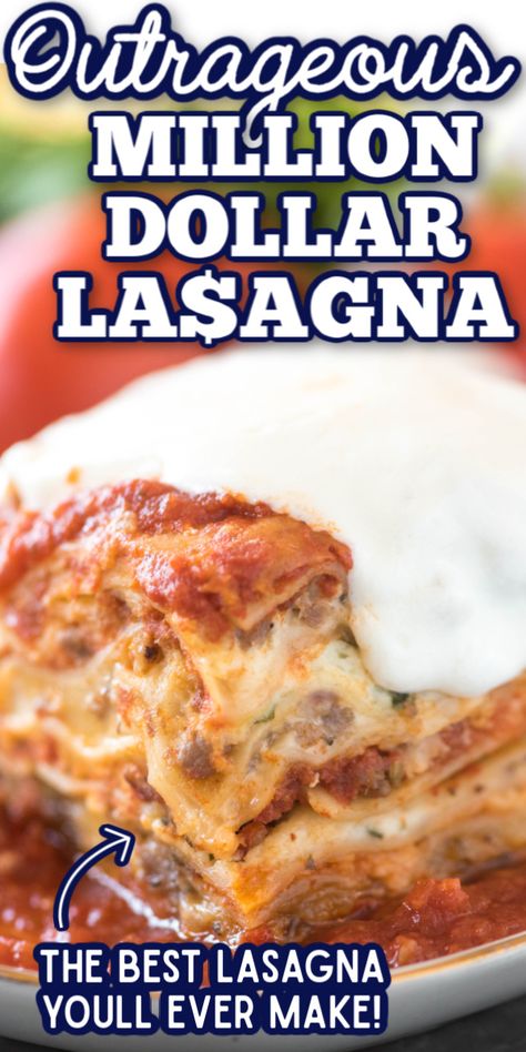 Million Dollar Lasagna, Best Easy Lasagna Recipe, Easy Lasagna Recipe With Ricotta, Homemade Lasagna Recipes, The Best Lasagna, Salsa Alfredo, Classic Lasagna Recipe, Lasagna Recipe With Ricotta, Cooking Thanksgiving Dinner