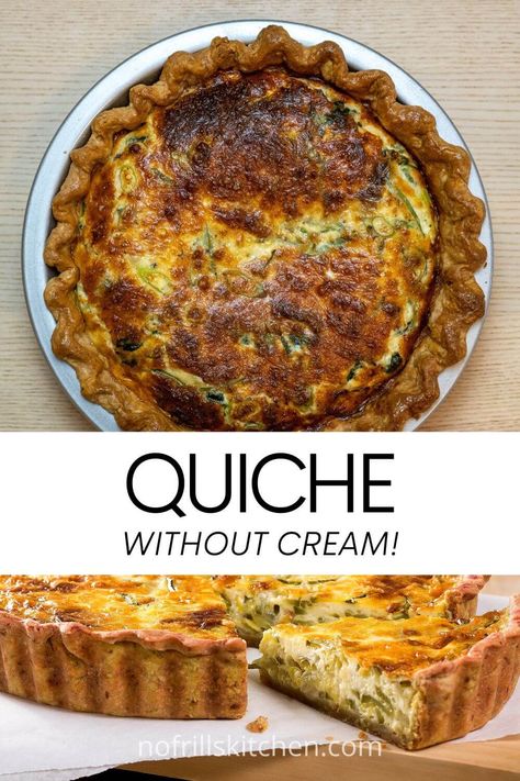 This spinach, mushroom and cheese quiche is easy to make and uses no heavy cream! Mushroom And Spinach Quiche, Mushroom And Cheese, No Heavy Cream, Veggie Options, Spinach Quiche Recipes, Delicious Quiche, Mushroom Quiche, Easy Quiche, Spinach Cheese