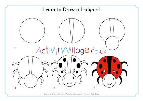 Learn to Draw a Ladybird Ladybug Drawings, Draw A Ladybug, Cute Ladybug, A Ladybug, Simple Shapes, Children's Books, Learn To Draw, Fun Activities, To Draw