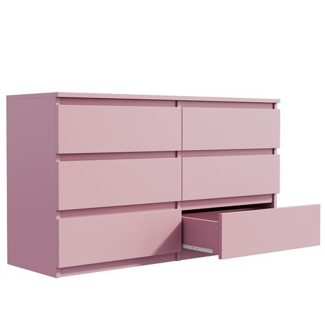 PRICES MAY VARY. 6 Oversized Drawers: Each drawer measures 20.47 x 13.78 x 5.2 inches, providing ample space to store clothing, linens, and other household items. The deep and wide drawers offer maximum storage capacity, helping to keep your living space organized and clutter-free. Smooth Metal Slide Rails: The drawers are connected by high-quality metal slide rails, ensuring smooth and effortless operation. The metal rails enhance the durability and longevity of the dresser, making it easy to o Cute Office Storage, Custom Dressers Bedrooms, Cute Wardrobe Furniture, Room With Desk Ideas Bedroom, Cute Stuff To Buy On Amazon, Pink Furniture Bedroom, Pink Room Aesthetic Decor, Room Decor Shopping, Pink Glam Room