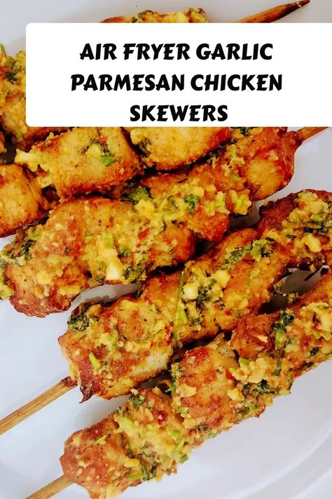 Garlic Parmesan Chicken Skewers made effortlessly in the air fryer. Elevate your skewer game with savory goodness! Parmasean Chicken, Easy Garlic Parmesan Chicken, Garlic Parmesan Butter, Air Fryer Garlic Parmesan Chicken, Garlic Parmesan Chicken Skewers, Parmesan Chicken Skewers, Parmesan Butter, Parmesan Chicken Tenders, Air Fryer Garlic