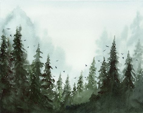 Pine Forest Painting, Ranch Entrance, Evergreen Landscape, Pine Tree Painting, Home Decor For Bedroom, Pine Tree Forest, Forest Drawing, Forest Watercolor, Pine Trees Forest