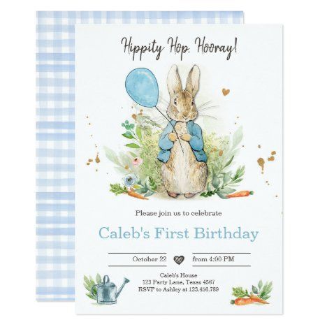 Peter Rabbit 1st Birthday, Bolo Da Hello Kitty, Bunny Invitations, Peter Rabbit Birthday, Rabbit Birthday, Peter Rabbit Party, Rustic Birthday, Bunny Baby Shower, Bunny Birthday