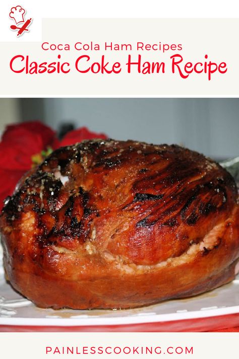 Prepare a Coca Cola ham recipe. This recipe is for a Classic Coca Cola ham. Bake ham 45 minutes basting with Coca Cola every 15 minutes. Combine and blend vermouth, orange juice, honey, cloves and mustard. Pour mixture over ham, baste every 15 minutes continuing to bake for 35 more minutes. Remove ham, sift with powder sugar and bake 10 more minutes. Cola Ham Recipes, Coca Cola Glazed Ham, Coke Ham In Oven, Ham Cooked With Coke, Coca Cola Ham Crockpot, Coca Cola Ham In Oven, Coke Ham Glaze Recipe, Ham Cooked In Coke, Ham Recipes With Pineapple