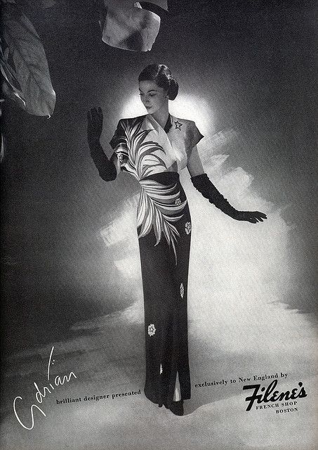 1940s Fashion Advertising for Adrian, 1944. 1940s Dress/ Haute Couture/ Vintage Ad #1940s #1940sfashion #vintagead #1940sdress #couture Fashion 1940s, Hollywood Costume, Lingerie Vintage, Vintage Gloves, 40s Fashion, Retro Mode, 1940s Dresses, Vintage Gowns, Old Fashion