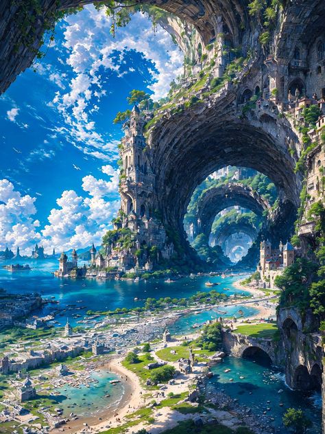 Fotografi Urban, Landscape Concept, Fantasy City, Fantasy Setting, Fantasy Places, Futuristic City, Cool Wallpapers Art, Fantasy Art Landscapes, Fantasy Concept Art