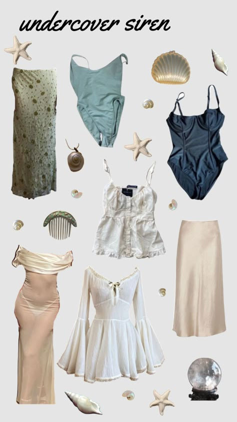 #mermaidcore #sirencore Mermaidcore Aesthetic Fashion, Mermaid Aesthetic Outfit Summer, Sirencore Clothes, Ocean Core Aesthetic Outfits, Mermaid Core Aesthetic Outfits Casual, Mermaid Inspo Outfit, Mermaid Style Outfit, Sea Nymph Outfit, Dark Sirencore Outfits