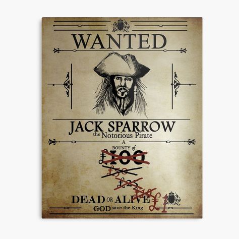 Jack Sparrow Wanted Poster, Pirates Of The Caribbean Poster, Pirate Room Decor, Captain Sparrow, Caribbean Poster, Caribbean Decor, Pirate Room, Pirates Party, Film Journal