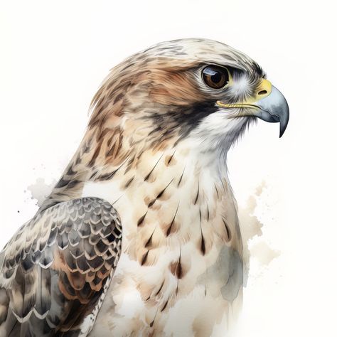 Falcon Artwork, Falcon Watercolor, Falcon Painting, Redtail Hawk, Falcon Drawing, Animal Digital Art, Falcon Art, Hawk Bird, Portrait Watercolor