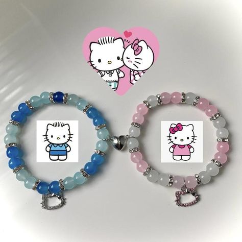 Daniel and Hello Kitty bracelets🎀 Matching couple... - Depop Making Matching Bracelets, Hello Kitty Matching Bracelets, Daniel And Hello Kitty, Hello Kitty Bracelets, Hello Kitty Bracelet, Bracelets Matching, Wired Jewelry, Bracelet Combo, Pandora Bracelet Designs