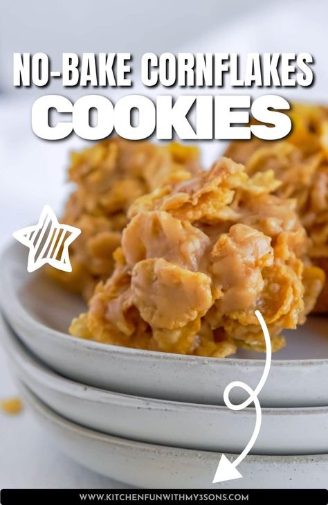 No Bake Cornflake Cookies are one of the easiest and most delicious cookies you will ever make! The recipe is so simple, and takes little time to prepare. These cookies are perfect for a quick snack or a dessert that everyone will love. Corn Flake Cookies, Cornflake Recipes, Peanut Butter Cornflake Cookies, Butter Corn, Cornflake Cookies, Corn Flake, Resepi Biskut, Dessert Cookies, No Bake Peanut Butter