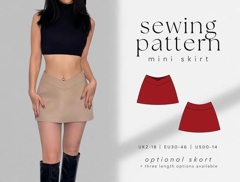 V-front Micro Mini Skirt Skort PDF Sewing Pattern 3 Length - Etsy Upcycle Clothes Diy, Sewing Projects Clothes, Diy Clothes Design, Micro Mini Skirt, Couture Mode, Skirt Patterns Sewing, A Line Mini Skirt, Sewing Skirts, Sewing Design