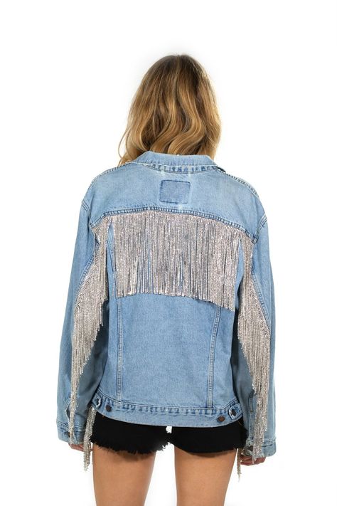 Daniel X Diamond, a clothing line that features the DANIEL DIAMOND FRINGE JACKET Rhinestone Jacket, Denim Rhinestone, Space Cowgirl, Denim And Diamonds, Unique Jackets, Cowboy Party, Fringe Jacket, Trucker Jacket, Edgy Outfits